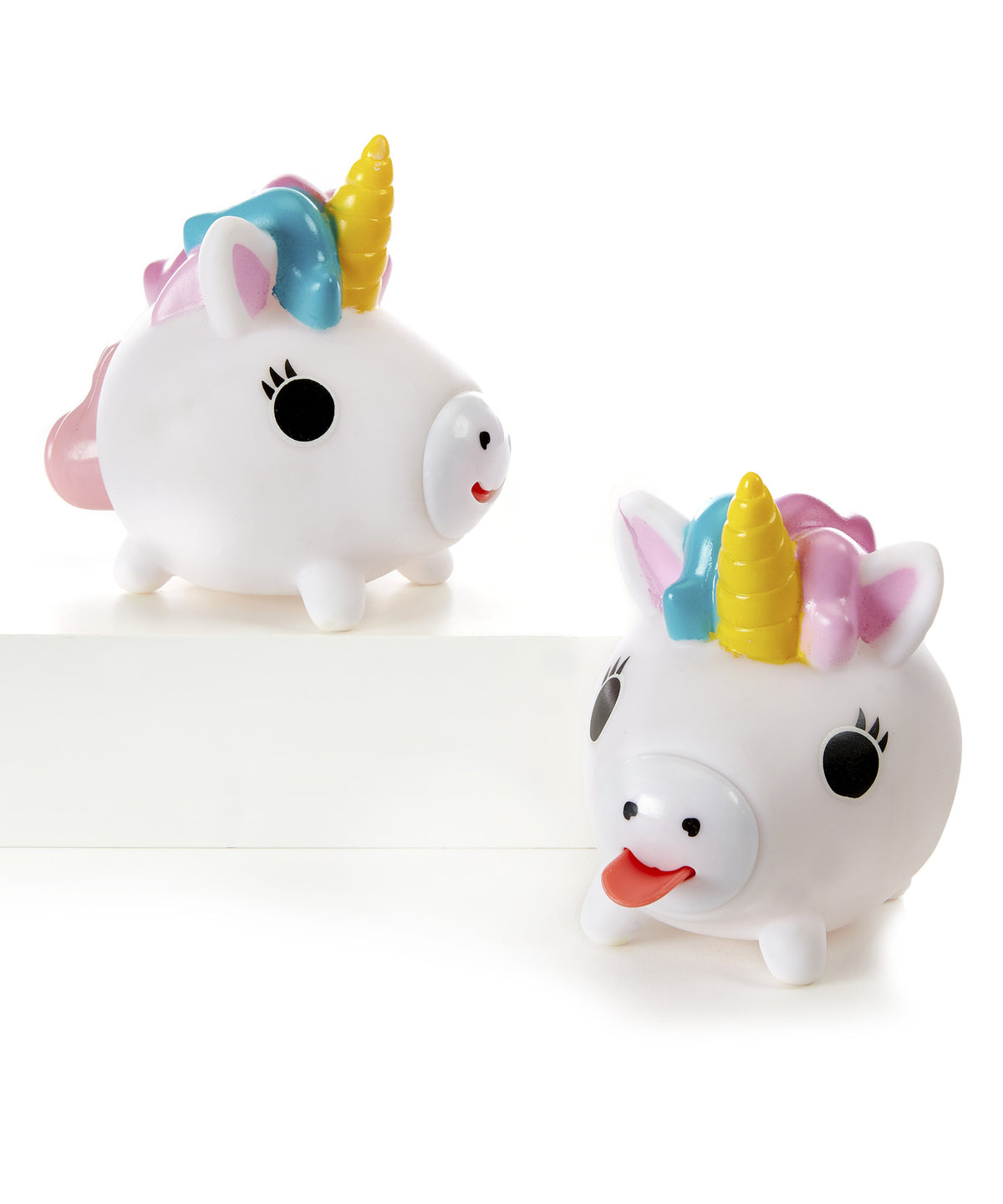 White unicorn figurine with tongue sticking out, measuring 11.5x8x10.5 inches.