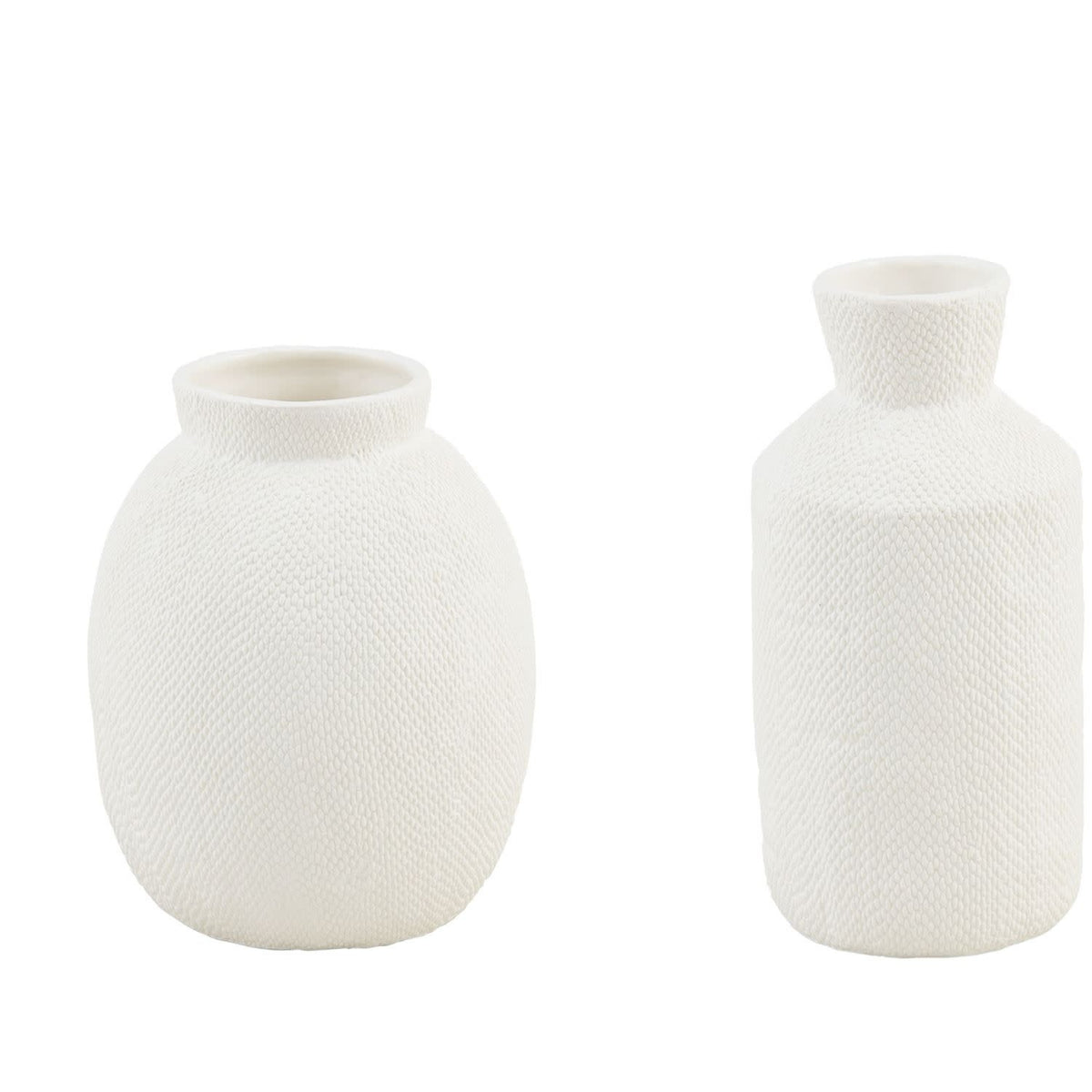Tall pressed texture stoneware vase with a natural finish.