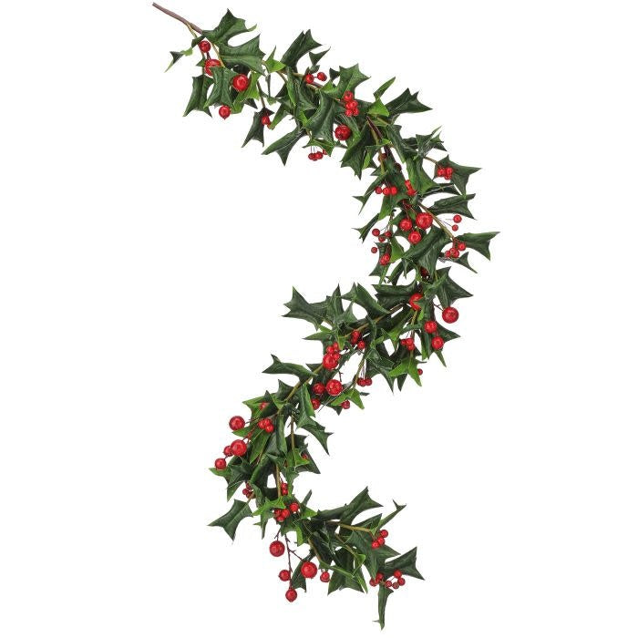 48-inch Pacific Northwest holly garland with red berries and rustic twigs