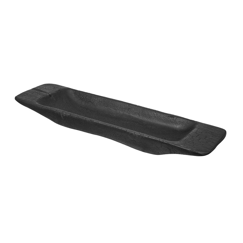 Black teak wood rectangle tray with sleek finish