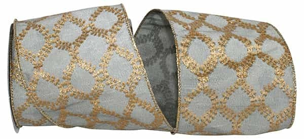 Silver dupioni ribbon with gold diamond filigree crest wired edge