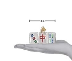 Mahjong ornament featuring a traditional tile with red bamboo symbols on a cream background.