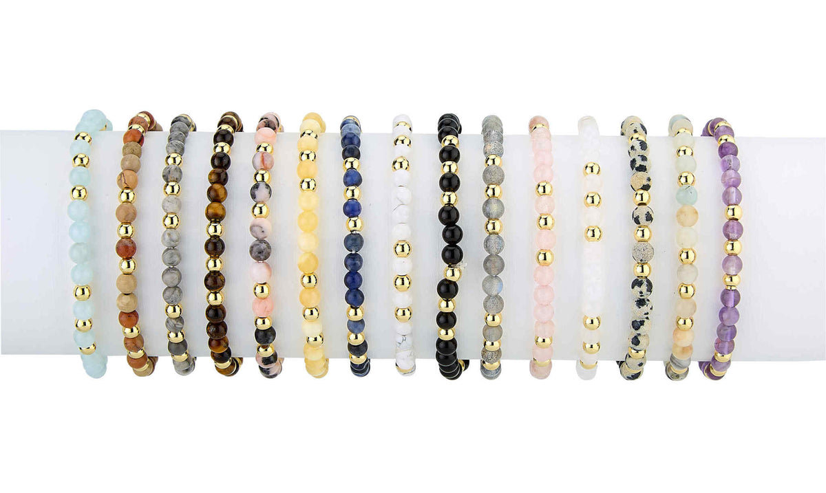 Gold ball anklet with semi-precious stones on a water-resistant chain