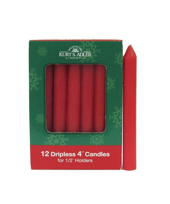 Four-inch red dripless candle with a white wick