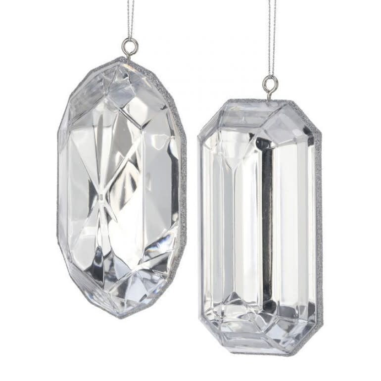 Clear acrylic ornament with iridescent finish shaped like a precious gem.