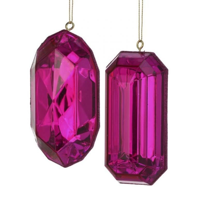 Fuchsia acrylic precious gem ornament with a faceted gemstone top on a slender stem.
