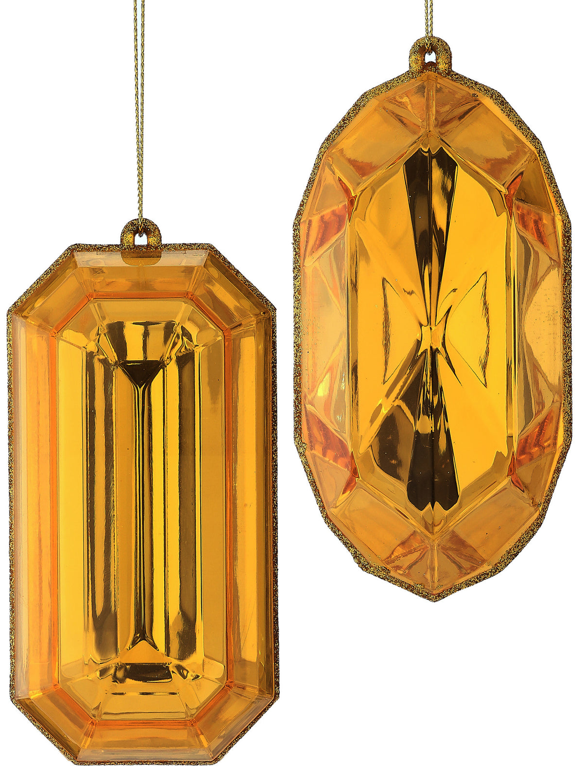 Gold acrylic rectangular ornament with a precious gem-like finish.
