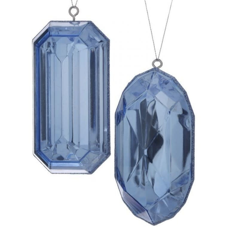 Light blue acrylic precious gem ornament with a faceted geometric shape.