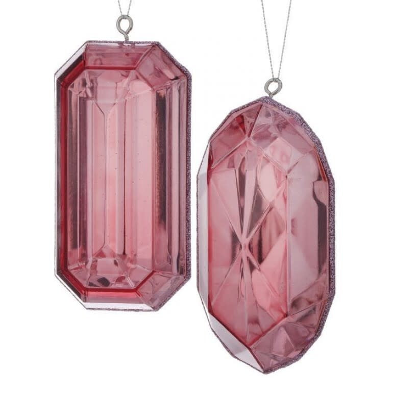 Pink acrylic precious gem ornament with a faceted geometric shape.