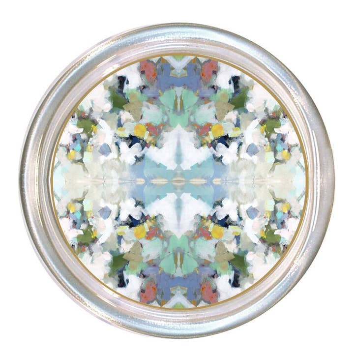 Glass coaster with a high rim and black velvet back.