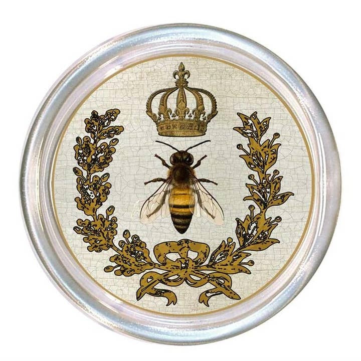 Round glass coaster with a high rim and black velvet back.