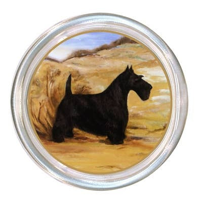 Glass coaster with a high rim to prevent spills, featuring black velvet backing.