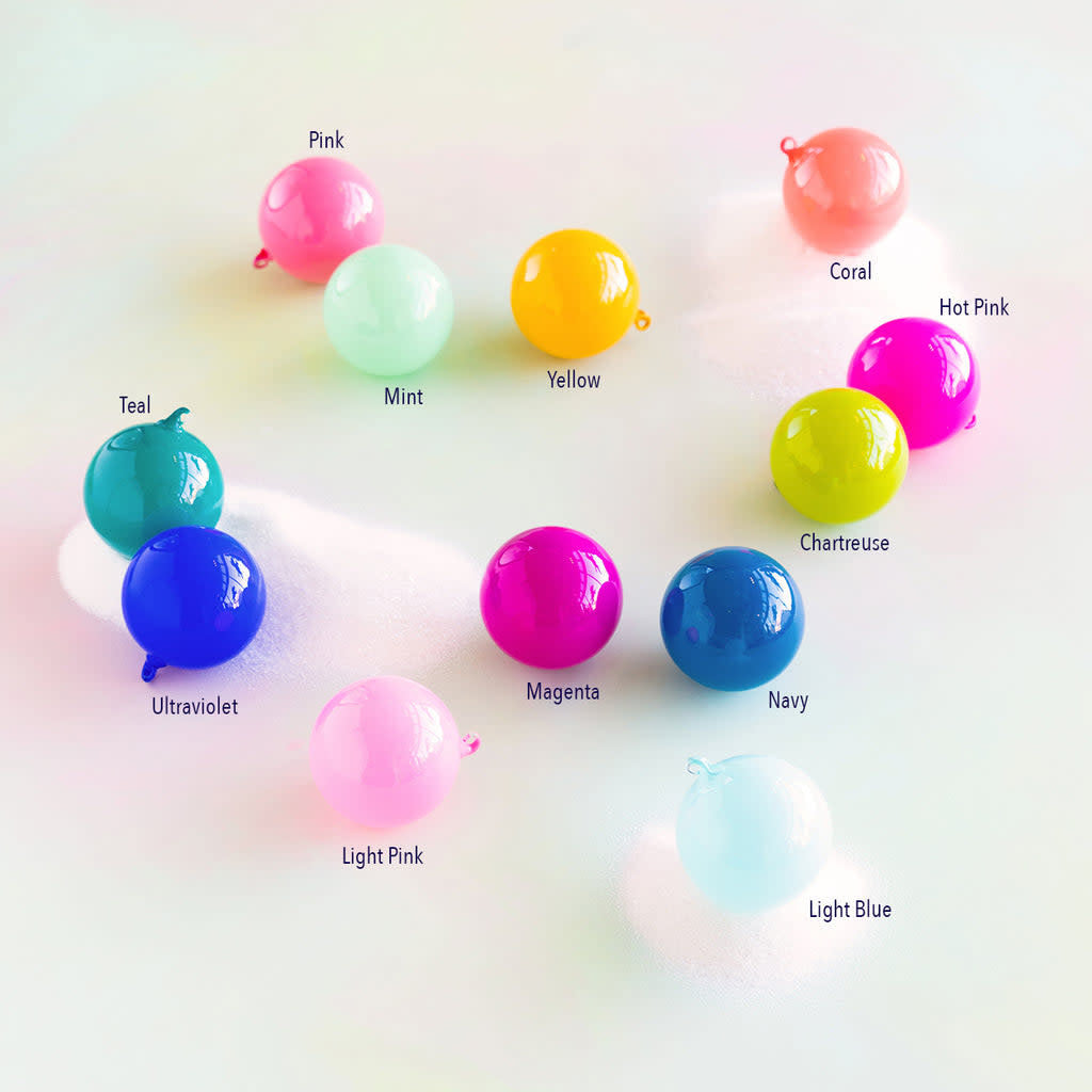 Five-inch hand-blown glass sugar plum ball ornament with vibrant lacquer coating.