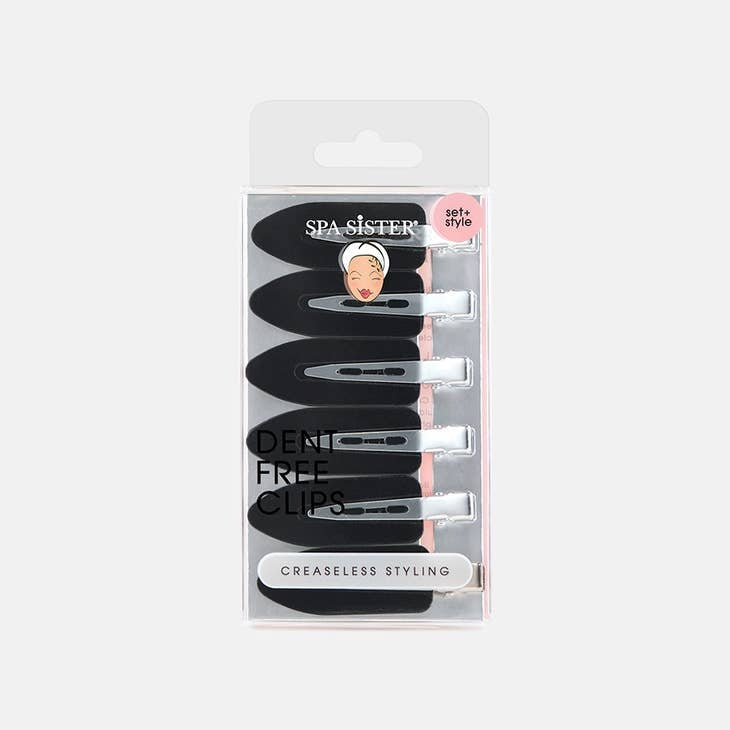 Black creaseless hair clip with a smooth plastic finish designed to hold hair without dents.