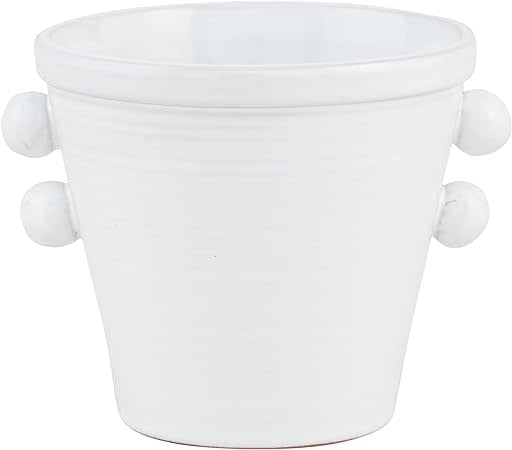 Glazed terracotta flower pot with oversized dimensional bead detail.