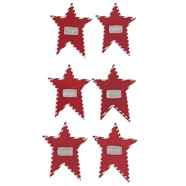 Tin star ornament with candy cane trim in red and white