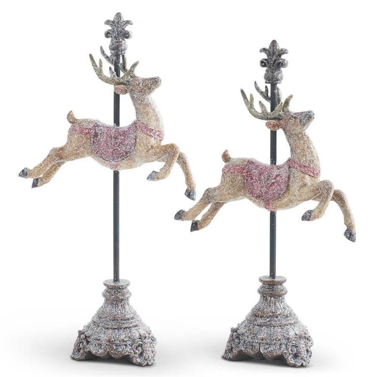 Resin reindeer finial with glittered finish in a festive silhouette.