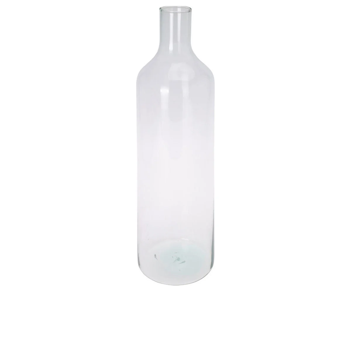 Transparent recycled glass vase with a cylindrical shape measuring 53 cm in height.