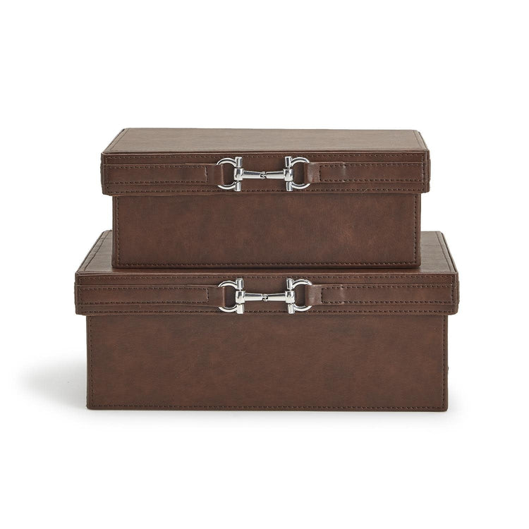 Brown vegan leather jewelry box with metal horse bit accent