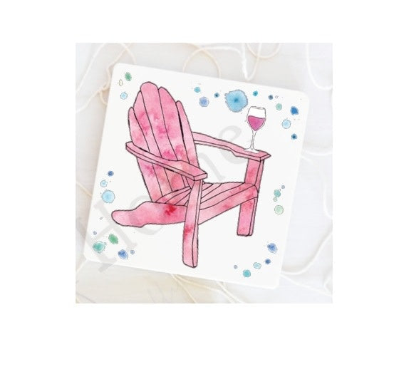 Square stone coaster with hand-painted artwork on absorbent surface and cork backing.