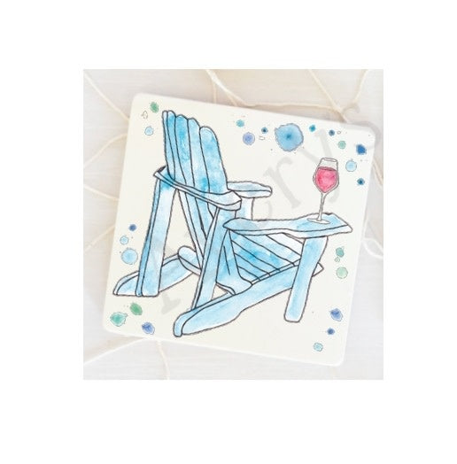 Square absorbent stone coaster with hand-painted artwork on a cork-backed surface.