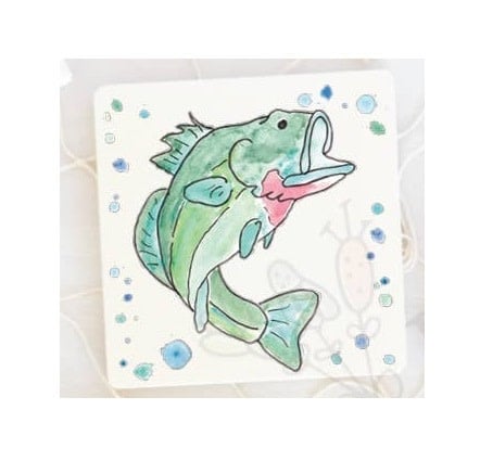 Square absorbent stone coaster with hand-painted artwork on a cork-backed surface.