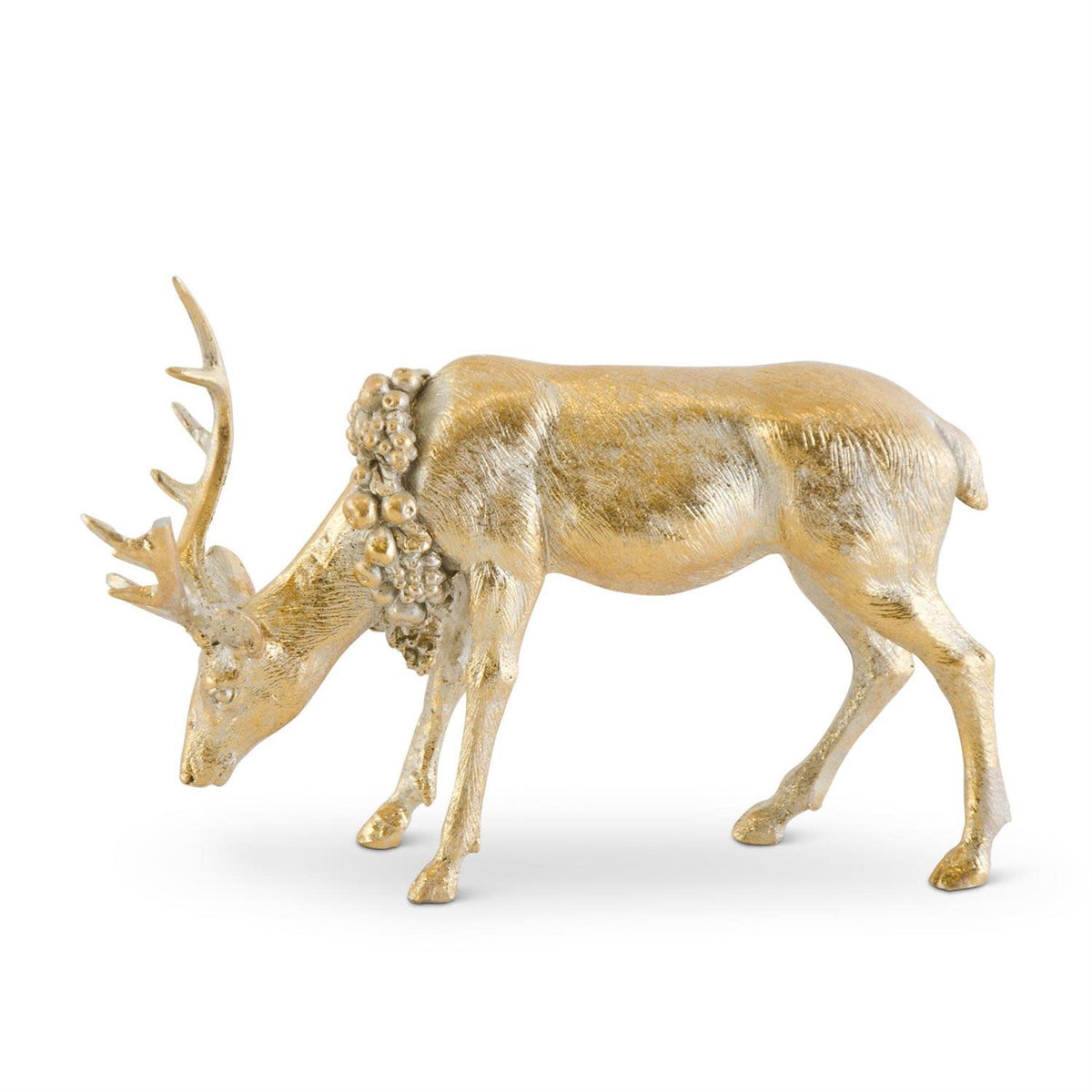 Antique gold polyresin deer ornament with a naturalistic standing silhouette.