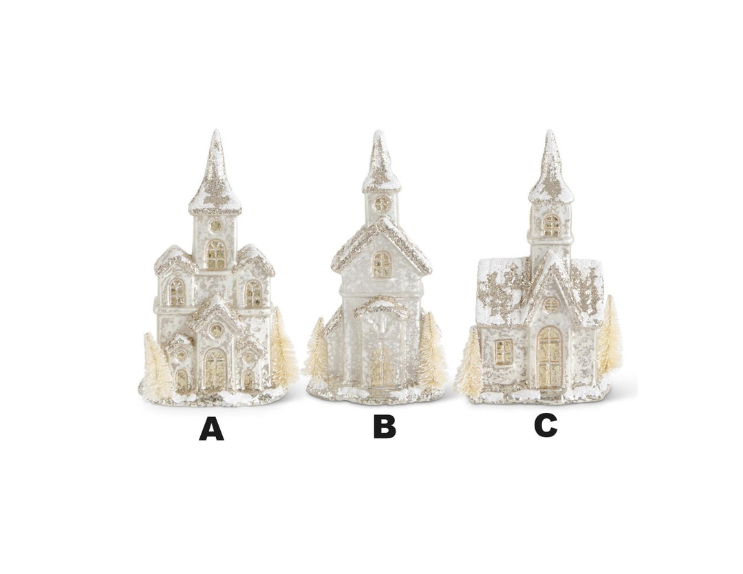 Glittered Led Silver Mercury Glass Houses With Timer