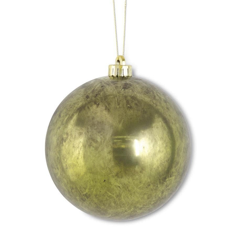 Six-inch round green mercury glass ornament with a reflective finish