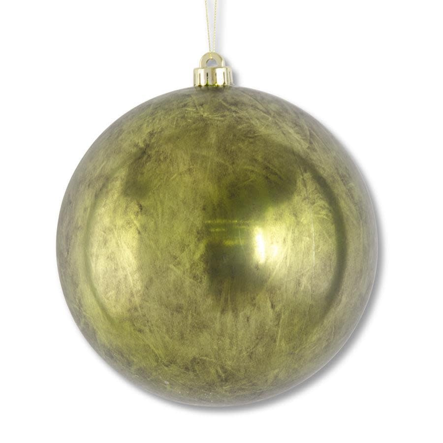 8-inch round green mercury glass ornament with a reflective finish.