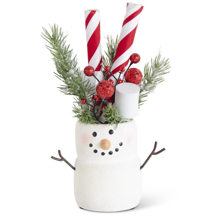 Ceramic snowman figurine with marshmallow texture in white