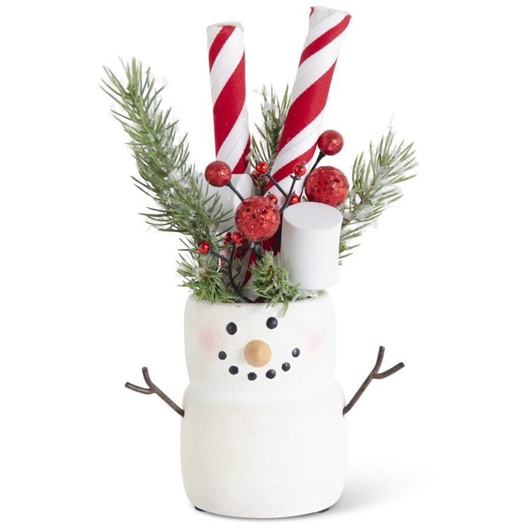 Ceramic snowman figurine with marshmallow texture in white