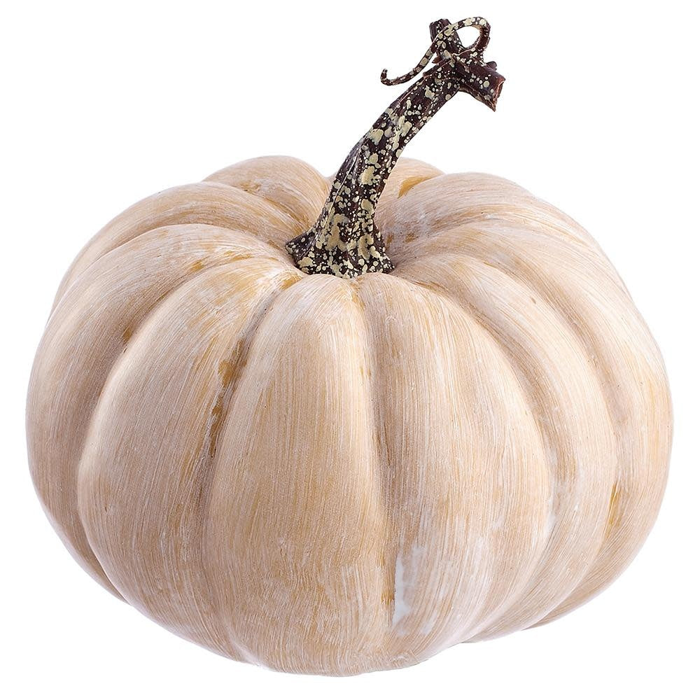Artificial beige pumpkin made of plastic and styrofoam with a realistic silhouette.