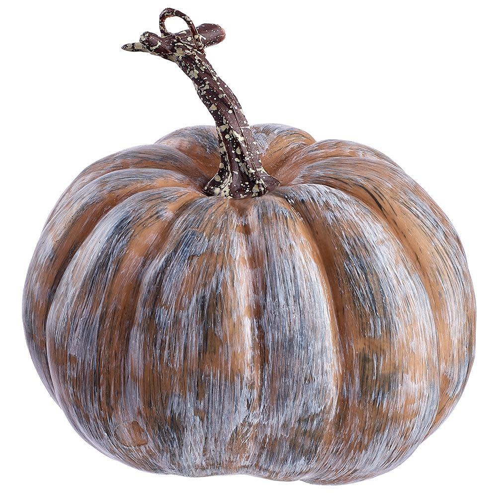 Artificial pumpkin with a realistic orange finish, measuring 5 inches high by 5.5 inches wide.