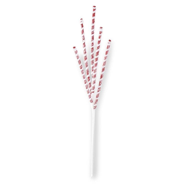 Red spiral spike spray with white flocking and glitter accents