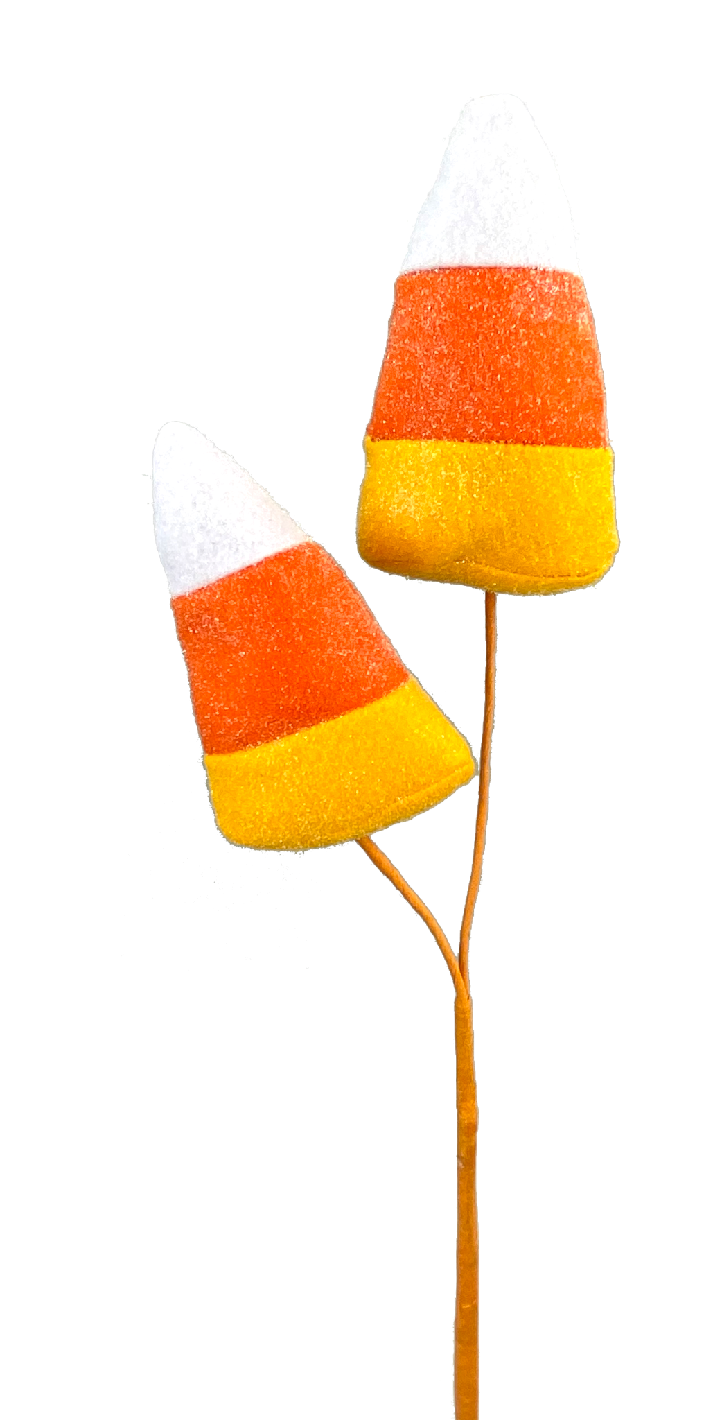 Candy corn shaped spray bottle with orange, yellow, and white striped pattern.