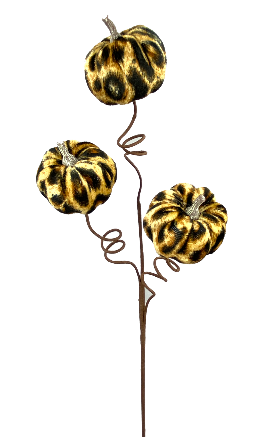 Fabric cheetah print pumpkin-shaped pick with black spots on orange background