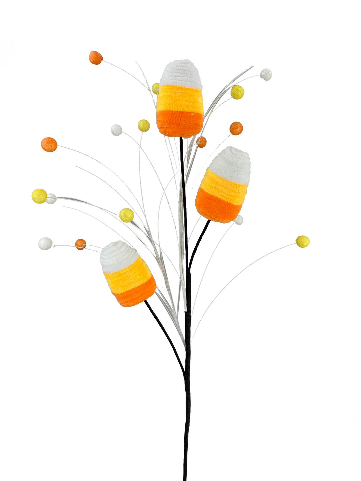 Chenille candy corn spray decoration with orange fabric texture