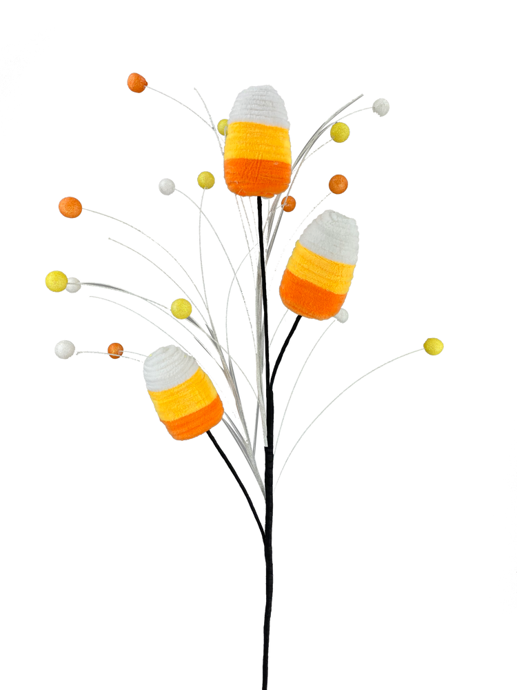 Chenille candy corn spray decoration with orange fabric texture