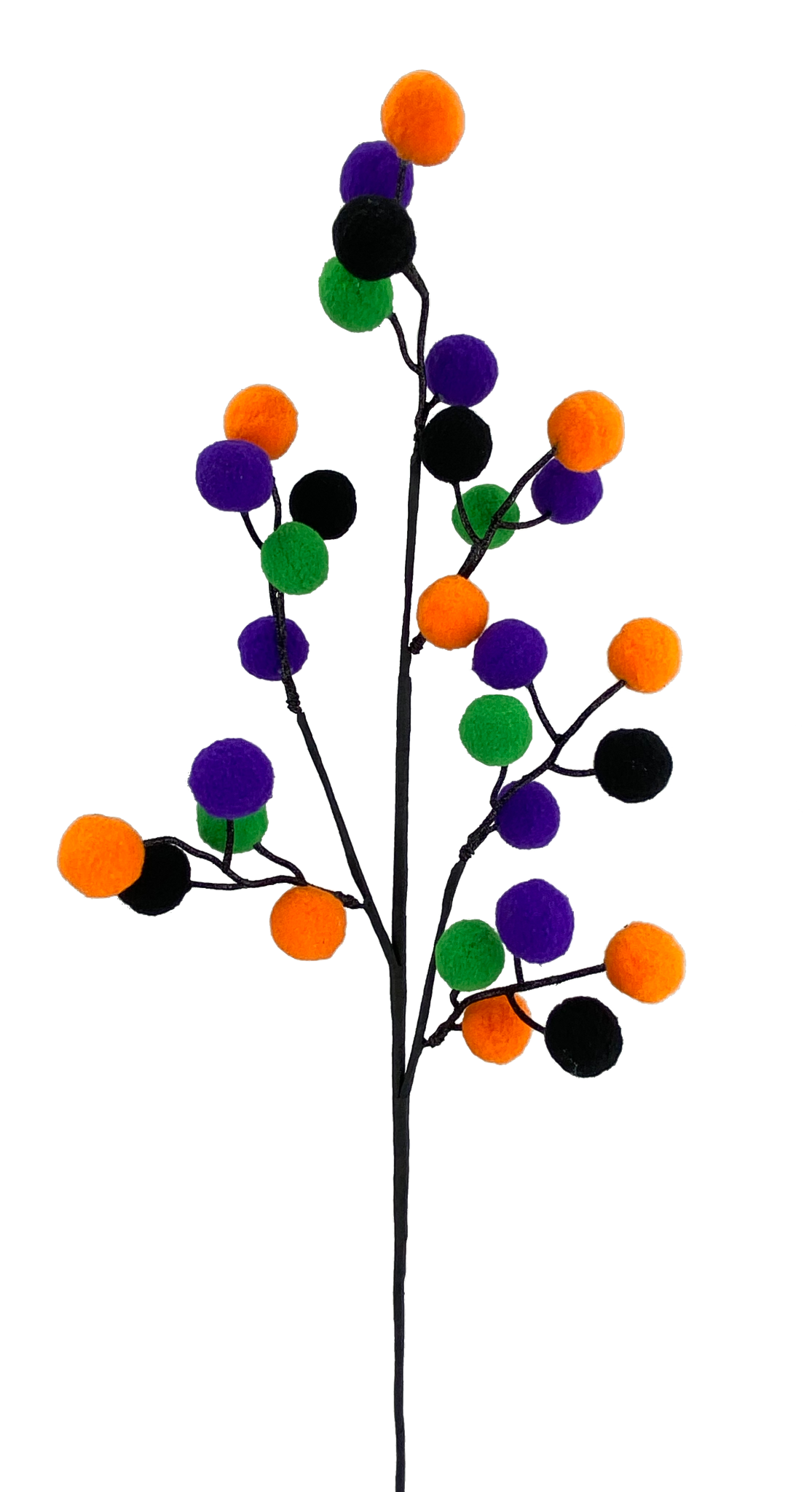 28-inch decorative spray featuring colorful felt balls in orange, purple, green, and black.