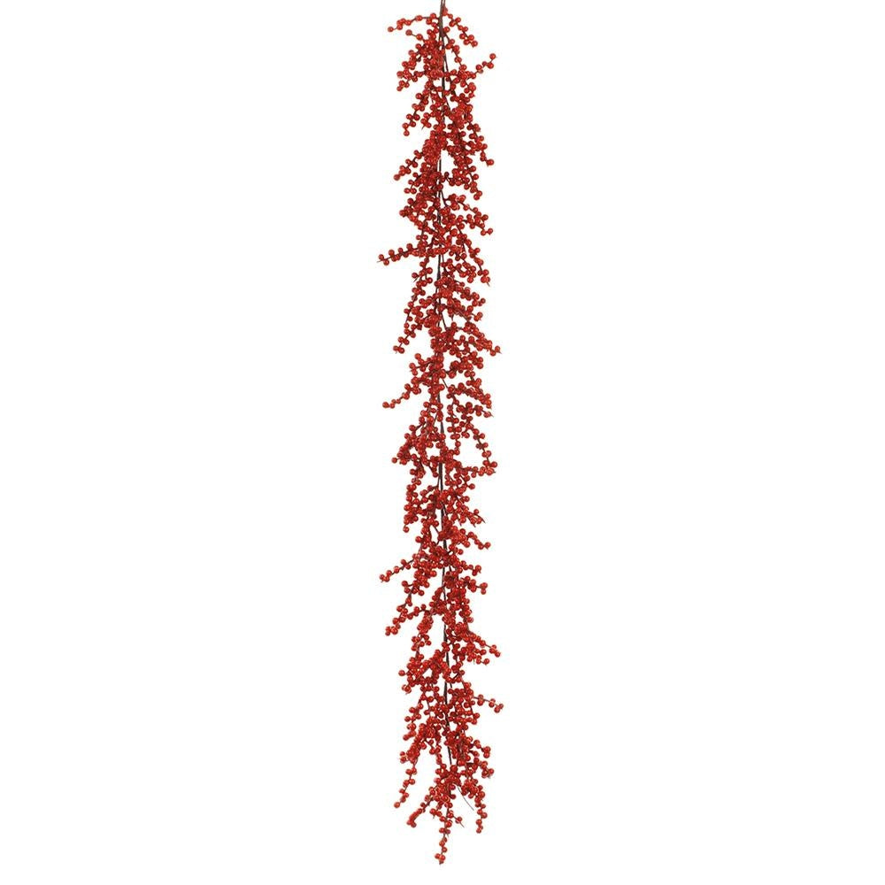 Red two-tone berry garland with glittering plastic berries on wire stems.