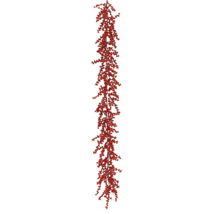 Red two-tone berry garland with glittering plastic berries on wire stems.