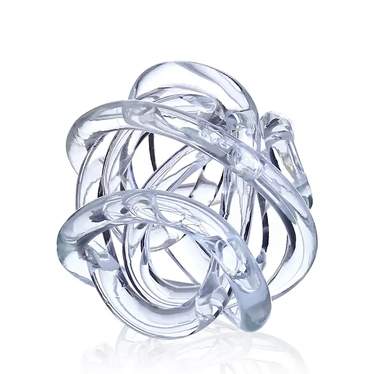 6-inch square glass knot sculpture with a polished clear finish.