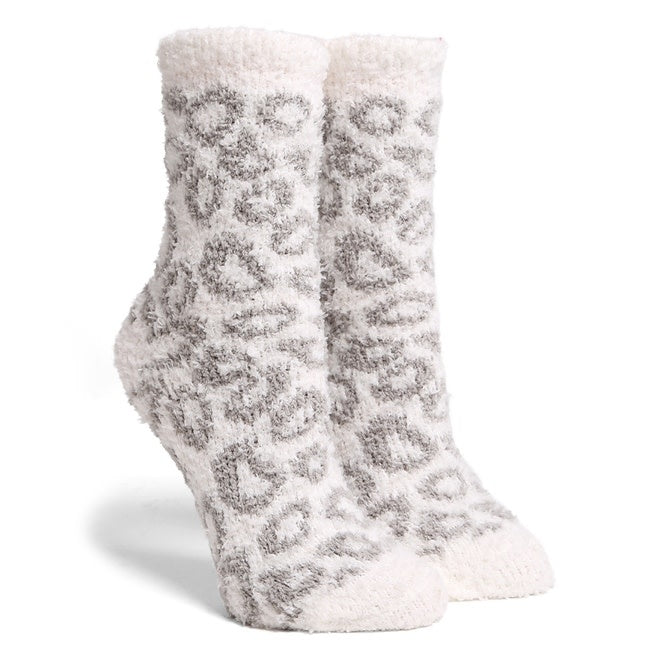Mini crew winter socks in soft leopard print made from microfiber polyester