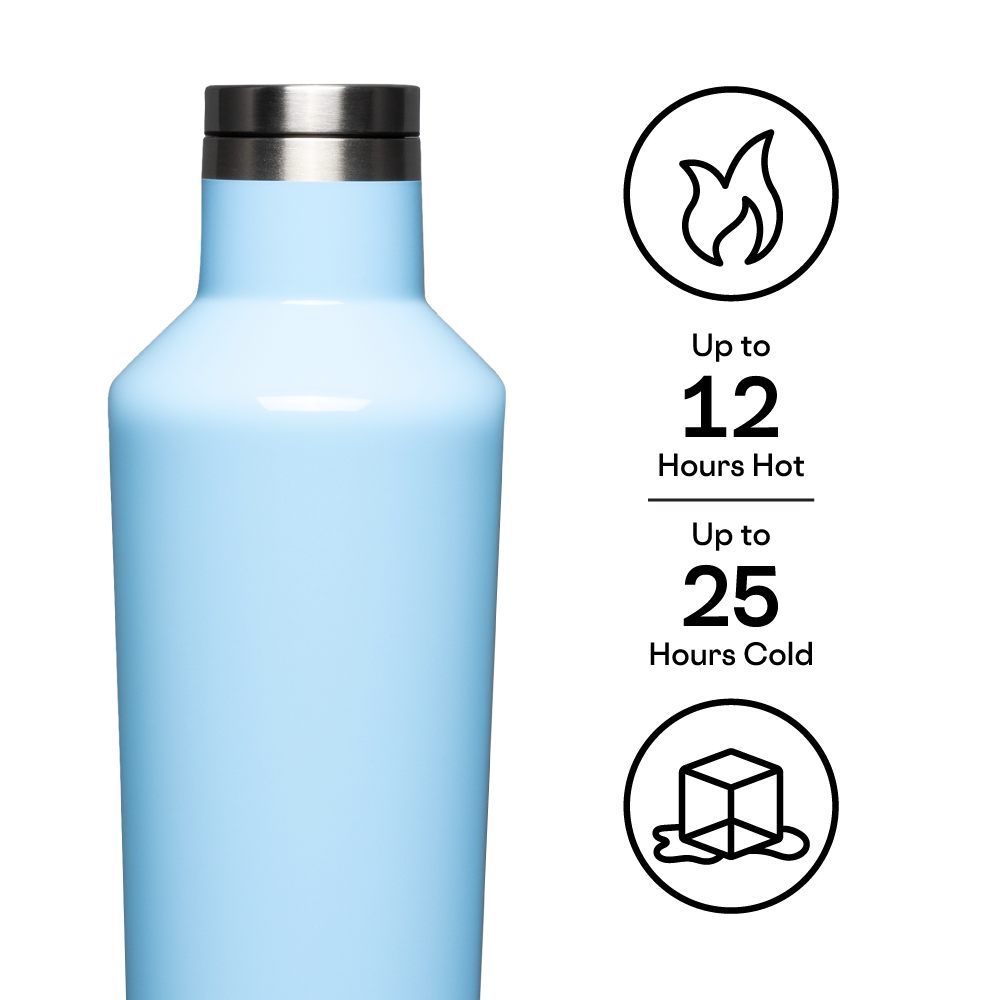 Triple-insulated Corkcicle canteen water bottle in classic color with wide mouth and screw-on cap.