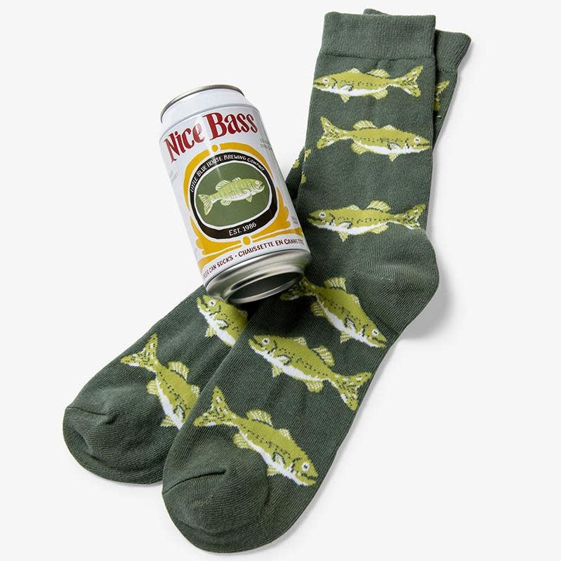 Men's crew socks in blue cotton blend with Little Blue House print on heel and toe.