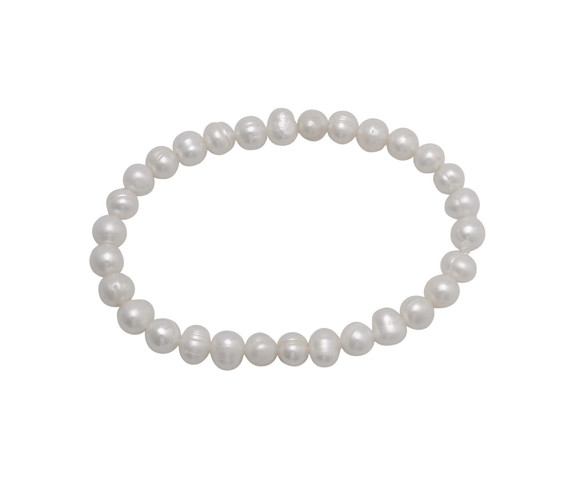 Roll-on bracelet with lustrous freshwater pearls on a silver-toned chain.