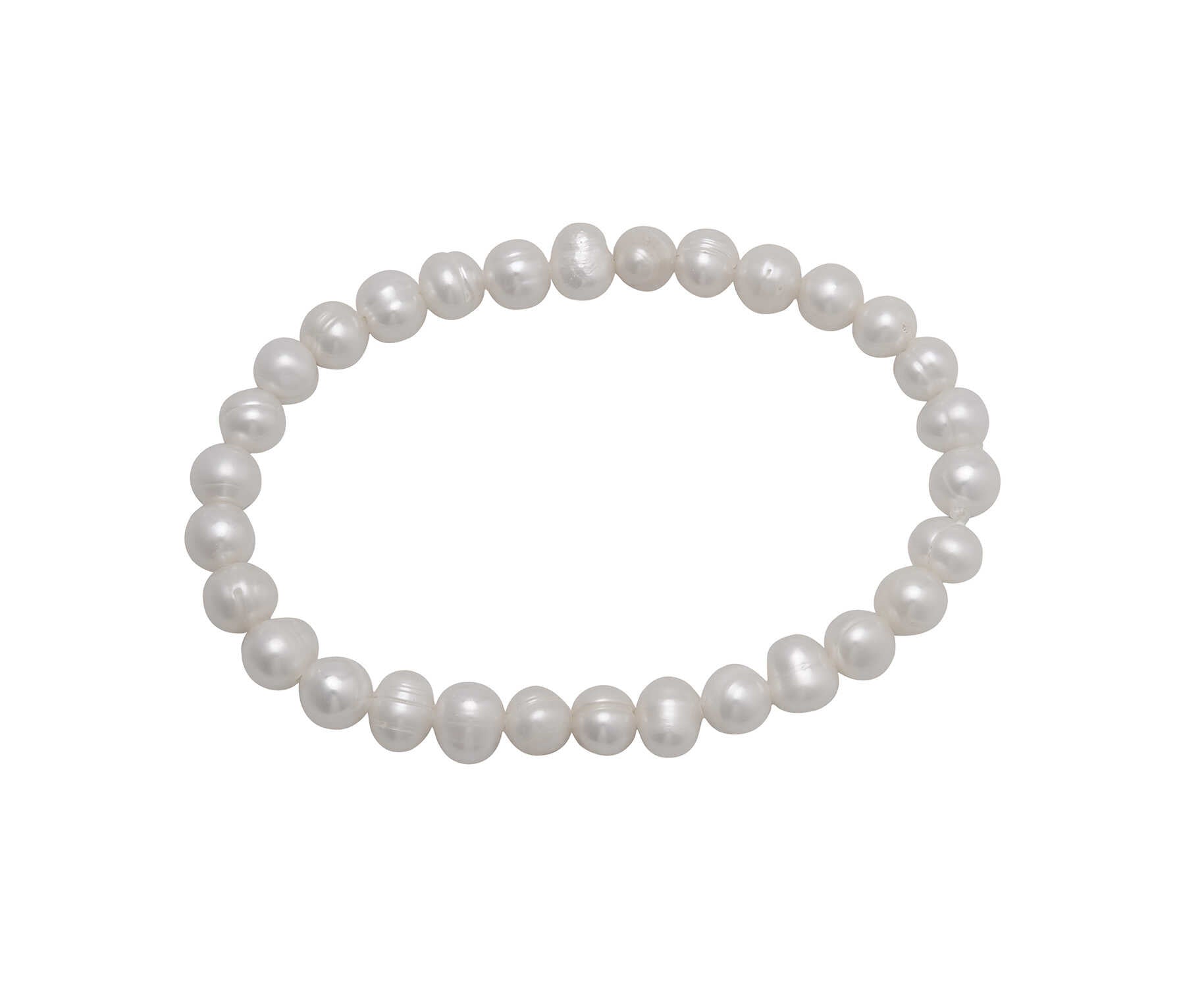 Roll-on bracelet with lustrous freshwater pearls on a silver-toned chain.