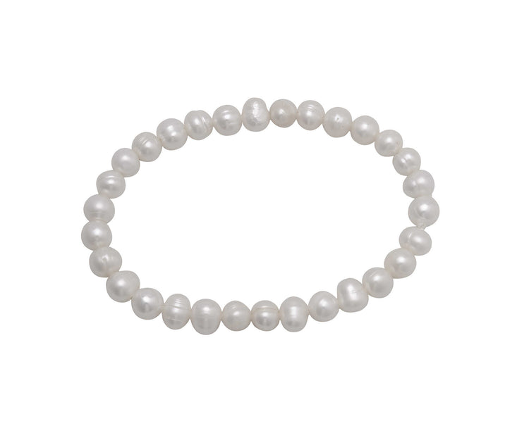 Roll-on bracelet with lustrous freshwater pearls on a silver-toned chain.