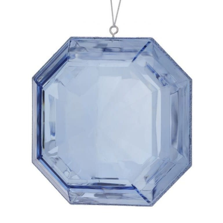 Light blue acrylic square ornament with a precious gem center.